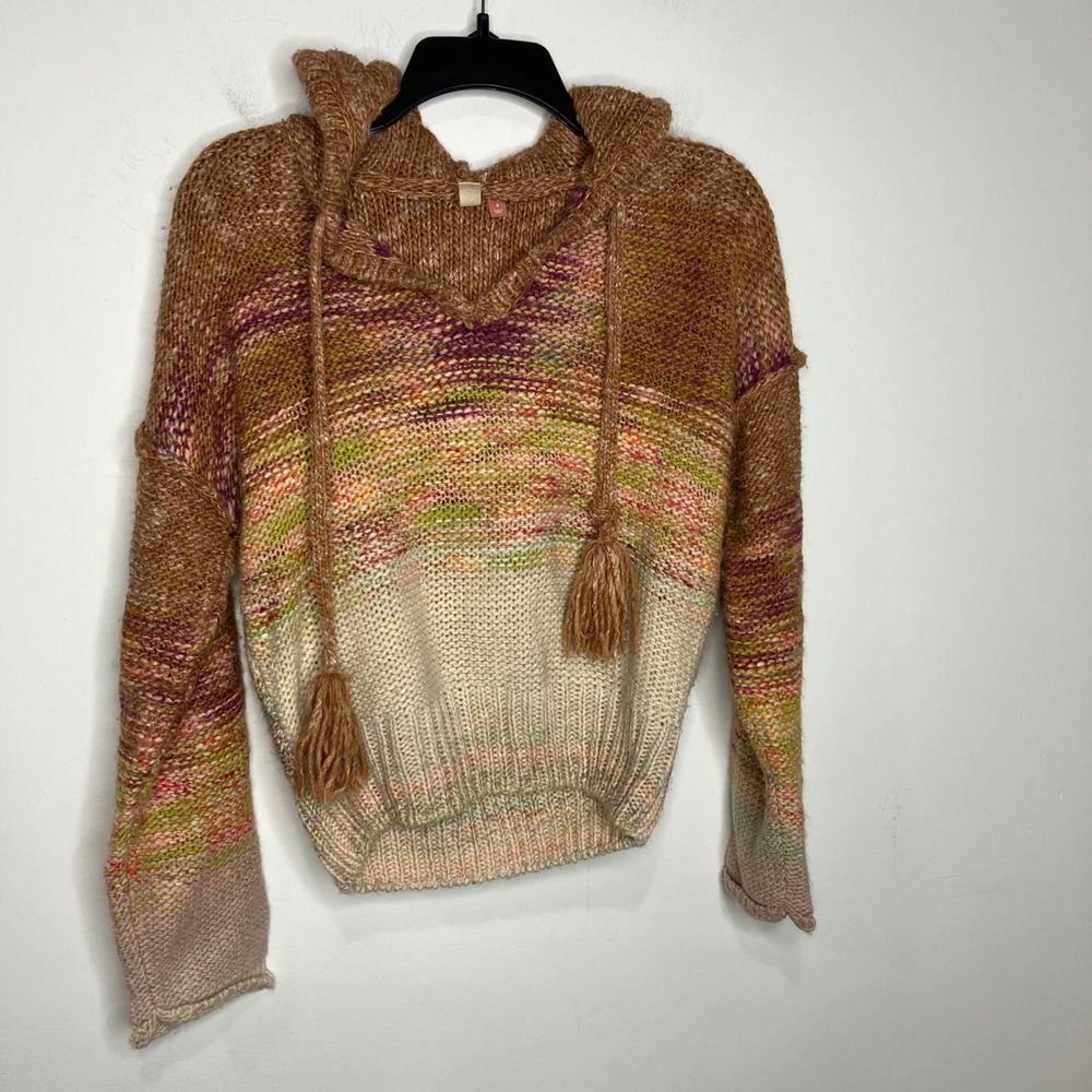 Pilcro multi colored boho pullover sweater with hood women's size small trendy